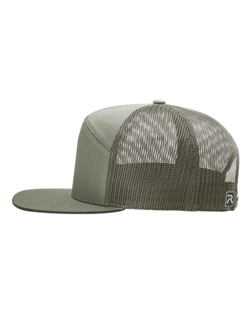 "Script" Leatherette Patch Seven-Panel Trucker Cap