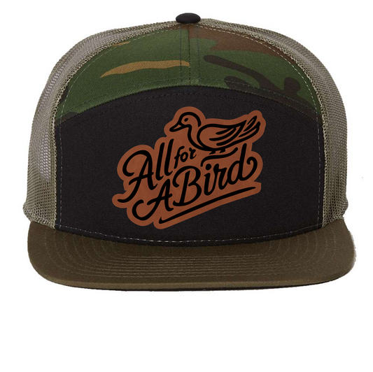 "Script" Leatherette Patch Seven-Panel Trucker Cap