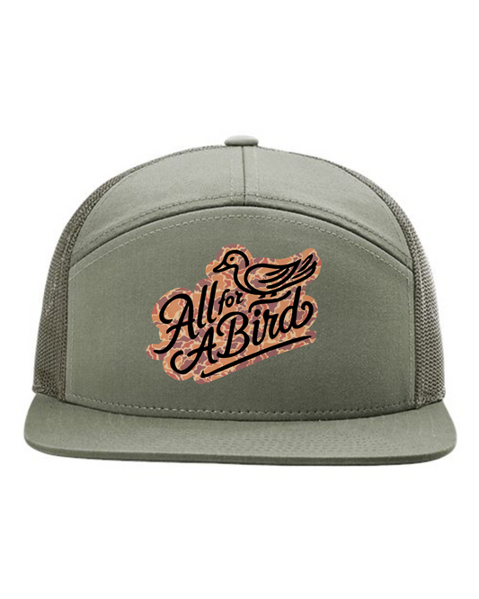 "Script" Leatherette Patch Seven-Panel Trucker Cap